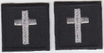 CHAPLAIN SILVER on BLACK rank insignia 2 collar lapel patches 1.25"